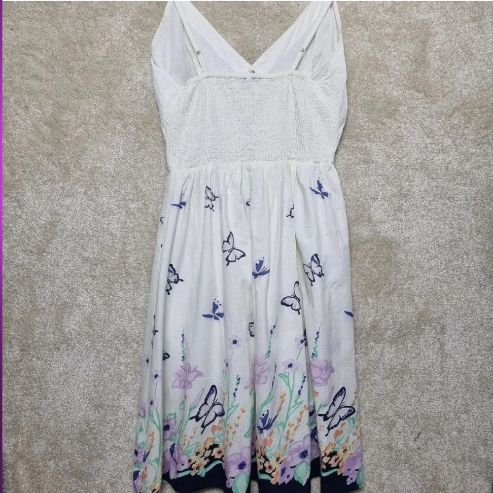 Pistachio Dress Womens L Summer Shirred Back Spaghetti Strap Butterfly Cotton - Picture 3 of 9